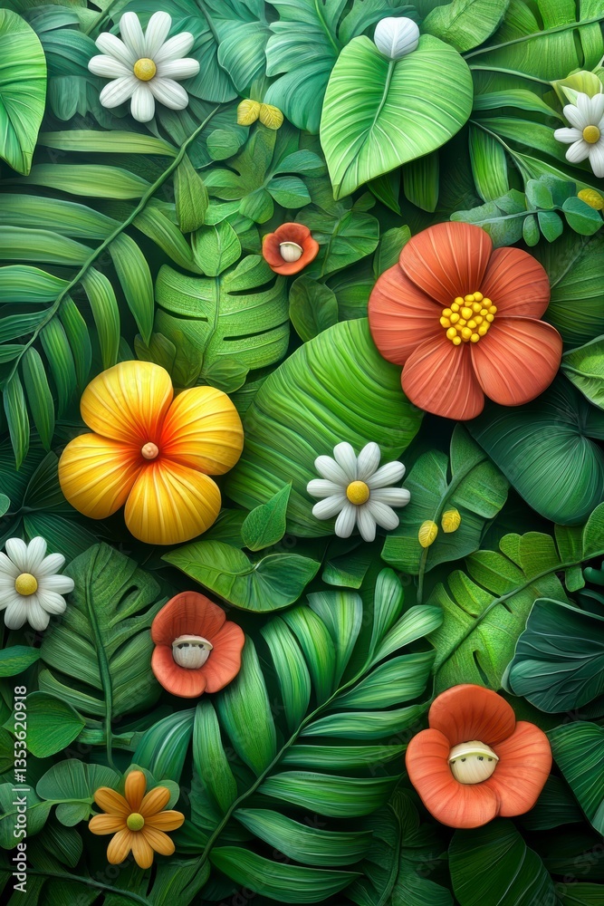 Fototapeta premium Vibrant floral arrangement nature scene digital art lush environment close-up view botanical concept