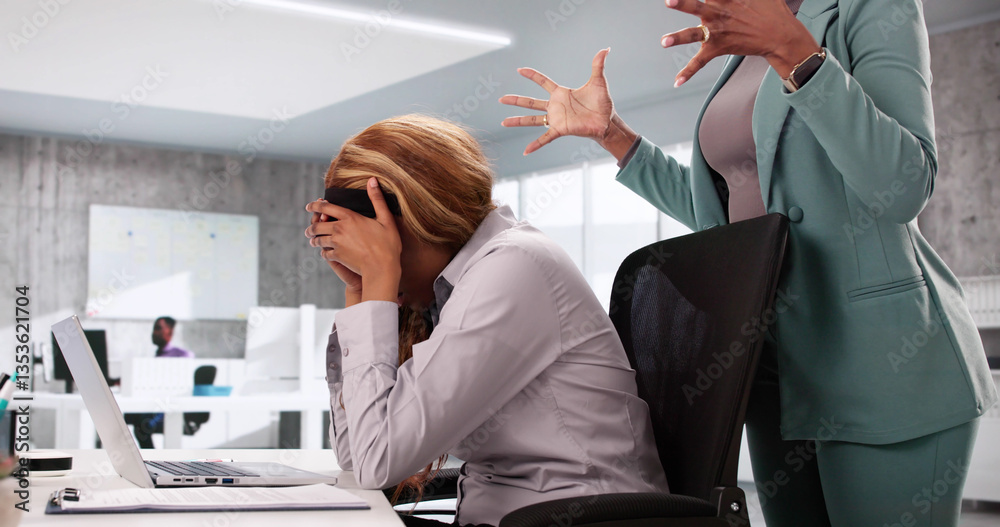 Naklejka premium Furious African American Boss Dealing With Workplace Conflict