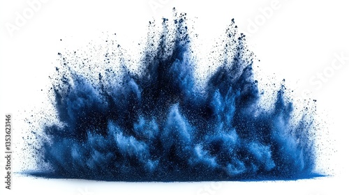 A striking display of exploding blue powder on white background