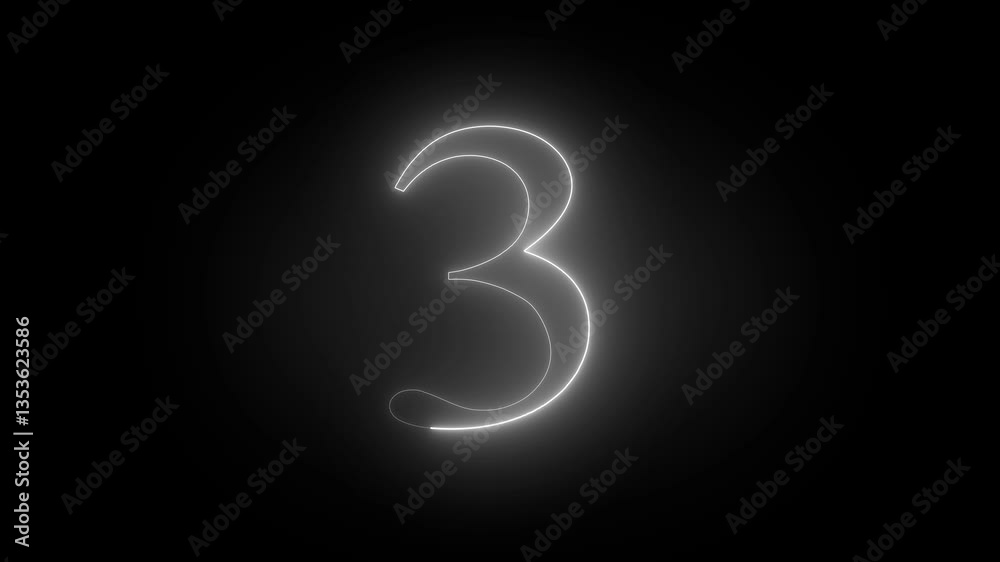 three number. glowing neon text 3 number countdown icon.