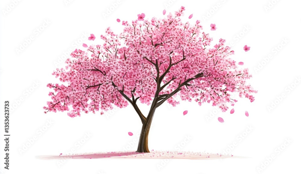 Obraz premium Pink cherry blossom tree, full bloom, spring
