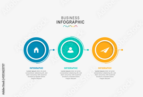 timeline infographic. 3 options workflow diagram, number infograph, process steps chart with circle icons. Information vector concept. Illustration of step information chart and infographic