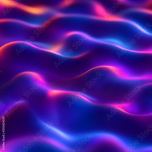 Neon waves flow digitally across dark background