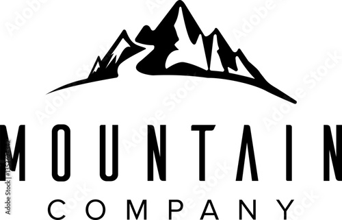 simple black abstract silhouette mountain hiking adventure and expedition logo design