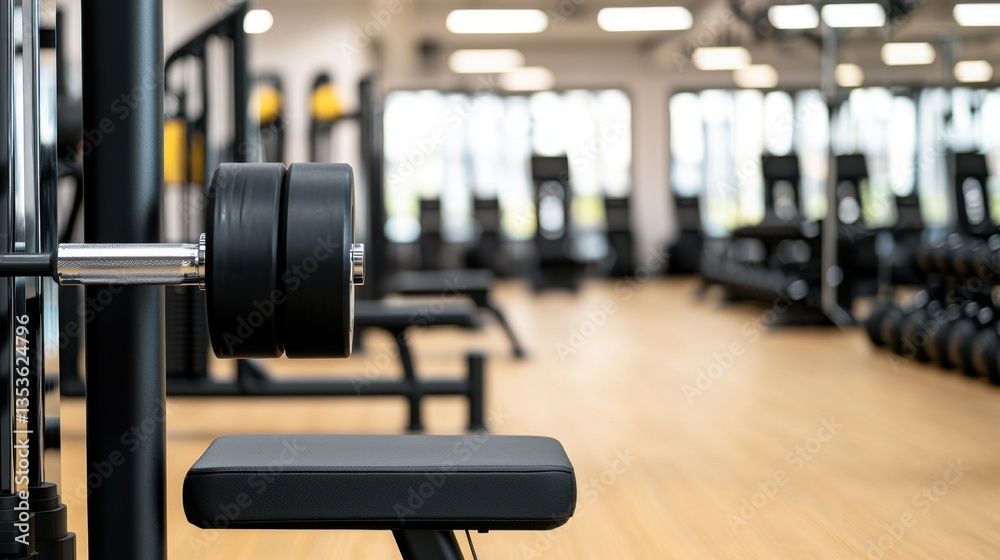 Fototapeta premium Mirror coating water proof Concept, Advanced Gym Equipment with Mirror Coating in Brightly Lit Fitness Studio Setup for Weight Training and Exercise