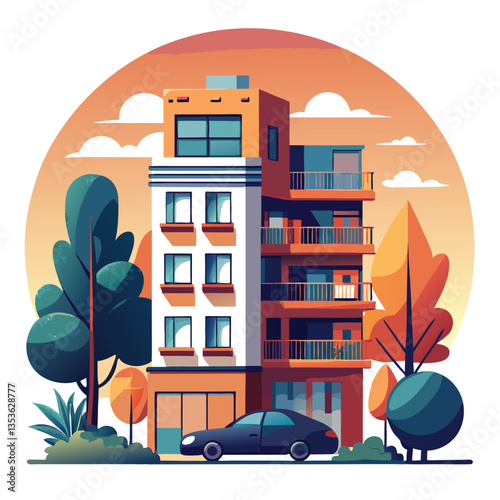 Flat illustration of building in city vector illustration