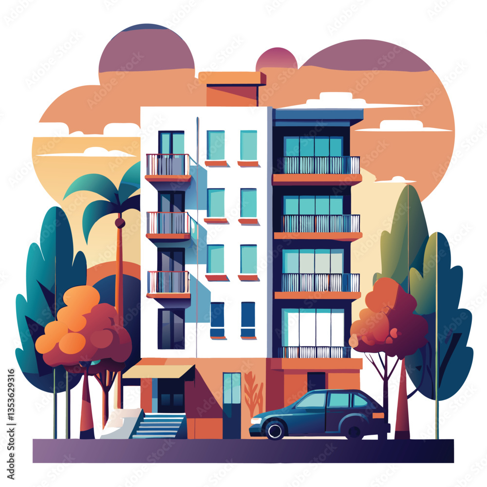 Flat illustration of building in city vector illustration Flat illustration of building in city vector illustration