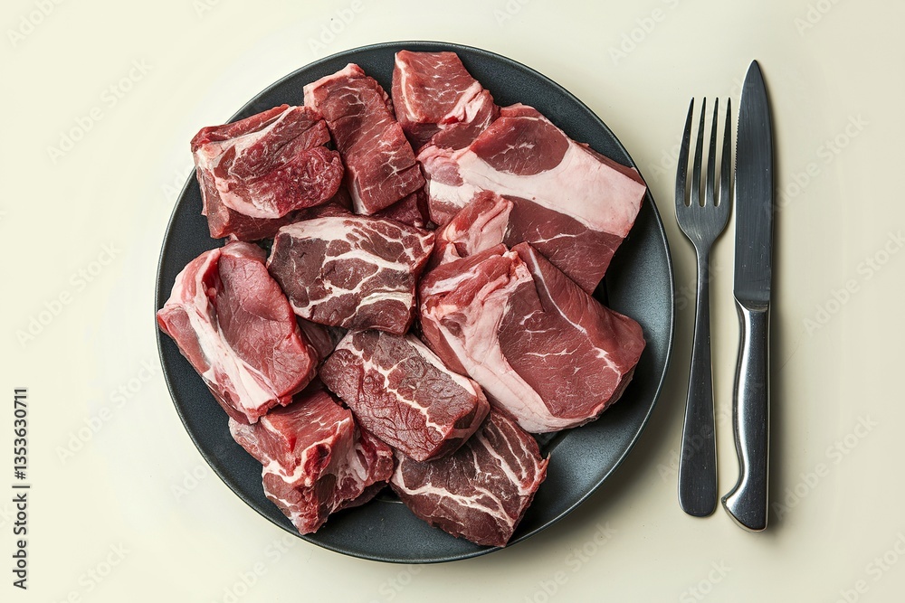 A photo of raw chunks of meat on a plate A photo of raw chunks of meat on a plate