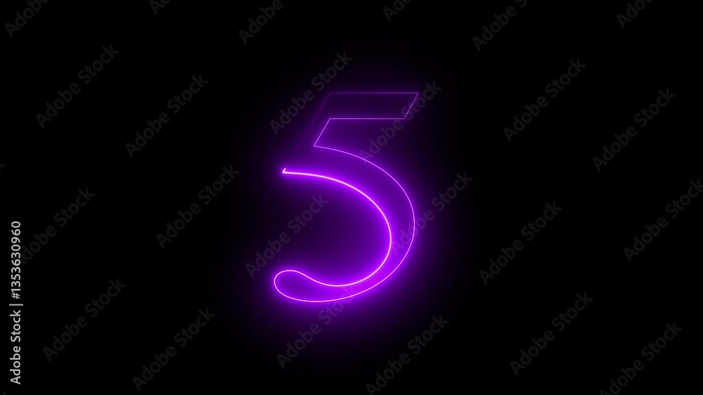 Glowing neon text 5 number countdown icon. five number. Glowing neon text 5 number countdown icon. five number.
