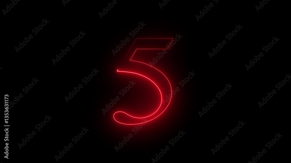 Glowing neon text 5 number countdown icon. five number. Glowing neon text 5 number countdown icon. five number.
