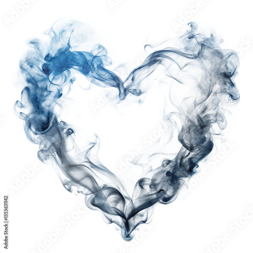 Abstract Heart Shaped Smoke Cloud Blue and Gray Swirls and Wisps isolated on white or transparent background