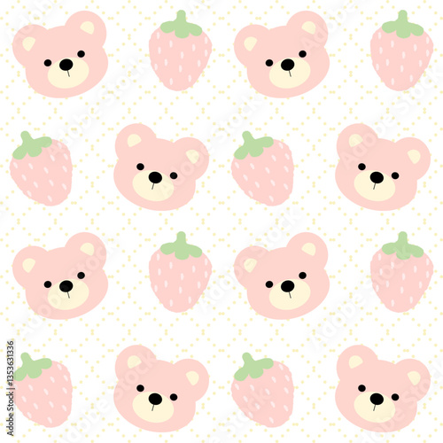Wallpaper Mural seamless pattern with bear and strawberry Torontodigital.ca