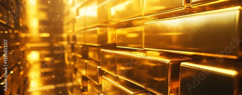 gold price commodity stability Shiny gold bars stacked in a vault.
