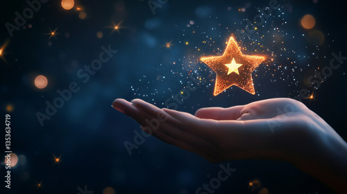A visual representation of customer experience and premium service, illustrated by a clientâ€™s hand offering a star rating. Highlights customer satisfaction, service quality, and feedback