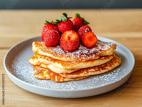 Pancakes with Strawberries with Breakfast. photo
