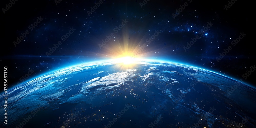 Obraz premium Earth in Space with the Sun and Stars in the Background