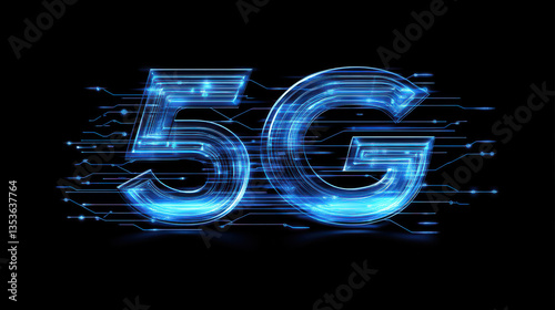 Black Background 5G Logo with Circuit Boards, Embodiment of Advancing Communication Technology