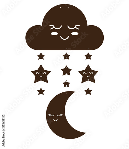 Nursery sleeping mobile wood cut template, laser cut template