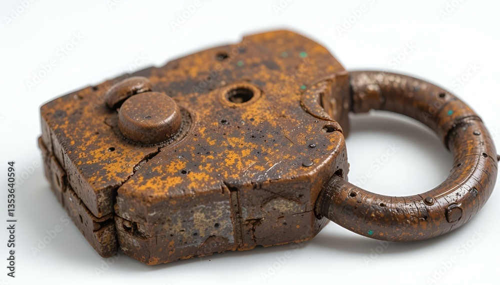 Old rusty padlock on white background. Old rusty padlock on white background.