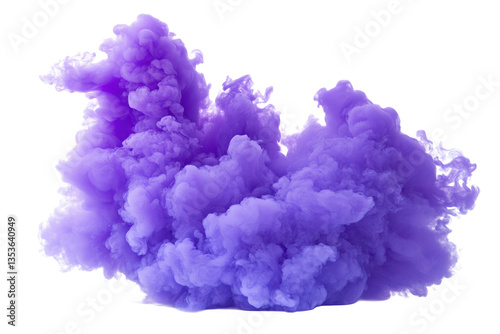 An isolated image of a large swirling cloud of vibrant purple smoke against a black background