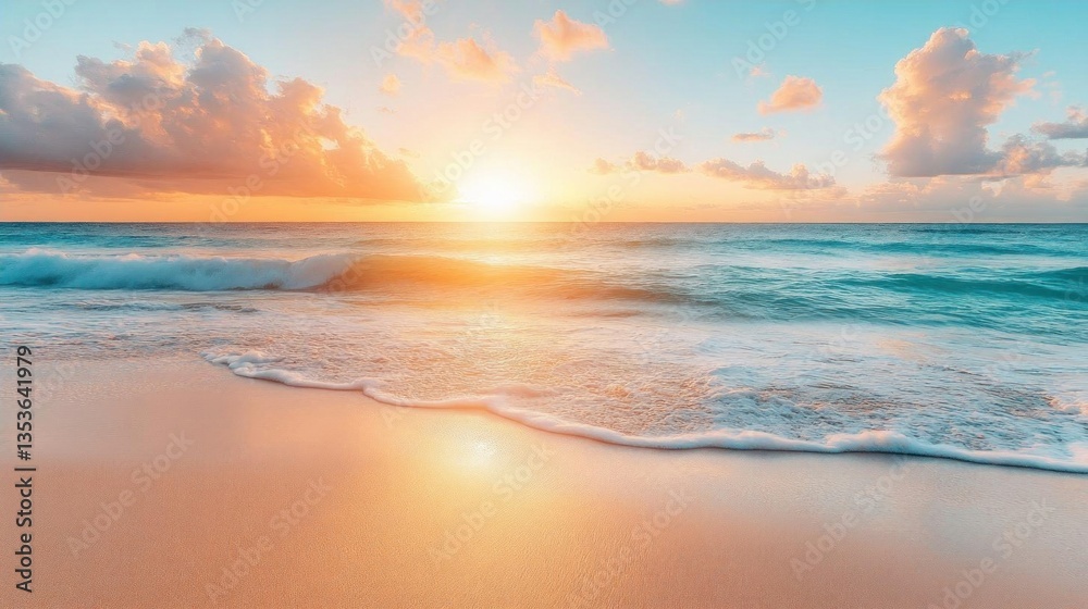 Fototapeta premium Serene Sunset Beach Tropical Ocean Waves Summer