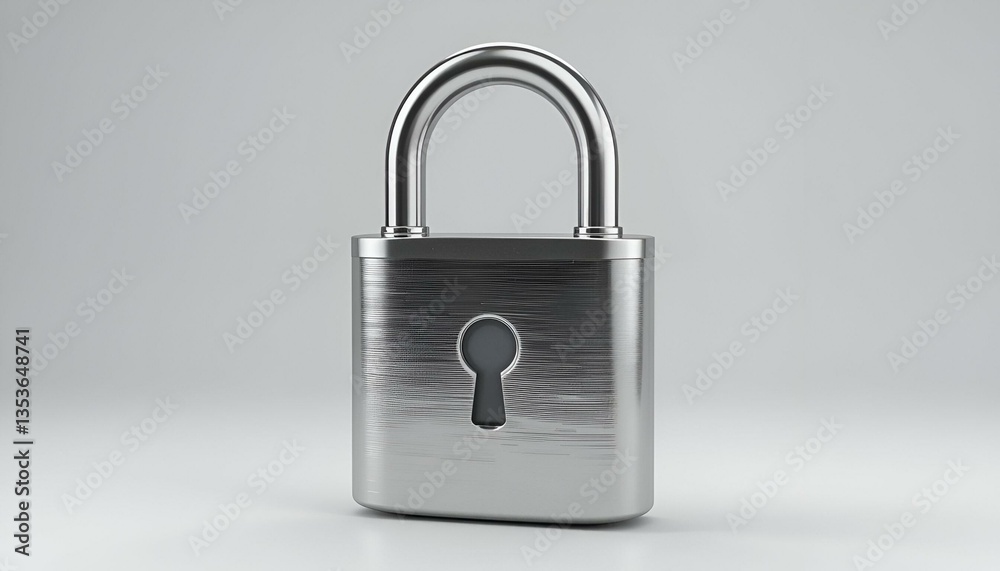 3D rendered metallic padlock with a glossy finish, isolated on a plain white background. 3D rendered metallic padlock with a glossy finish, isolated on a plain white background.