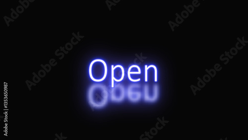 neon open text shop animation on a black background.