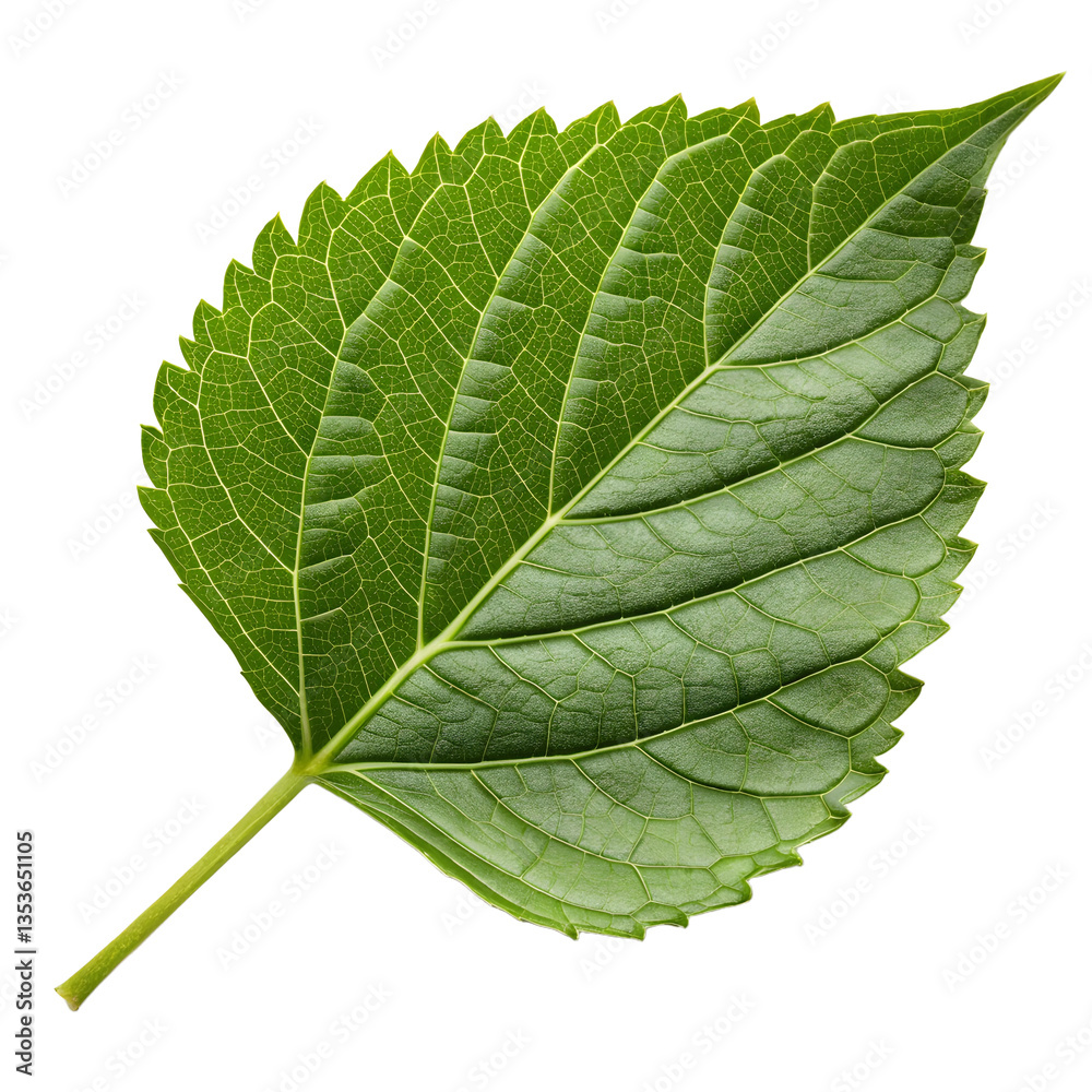 Obraz premium Isolated green leaf close up photo for botany nature study and plant identification resources and referenceIsolated on Transparent Background, No Background