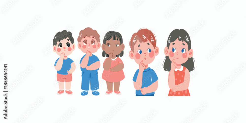 Print vector kids thinking something flat design isolated on white background Print vector kids thinking something flat design isolated on white background