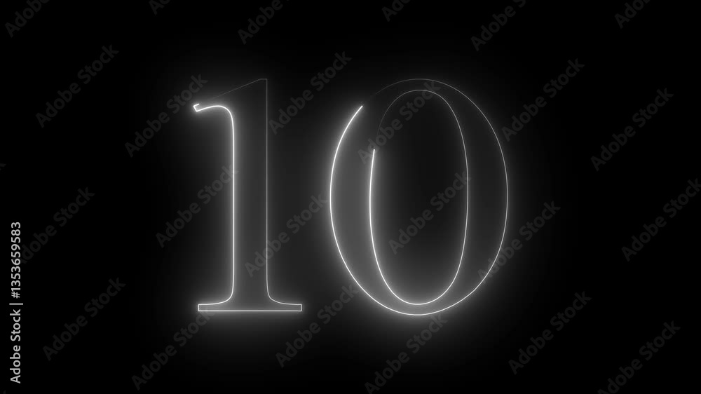glowing neon text 10 number countdown icon. glowing neon text 10 number countdown icon.