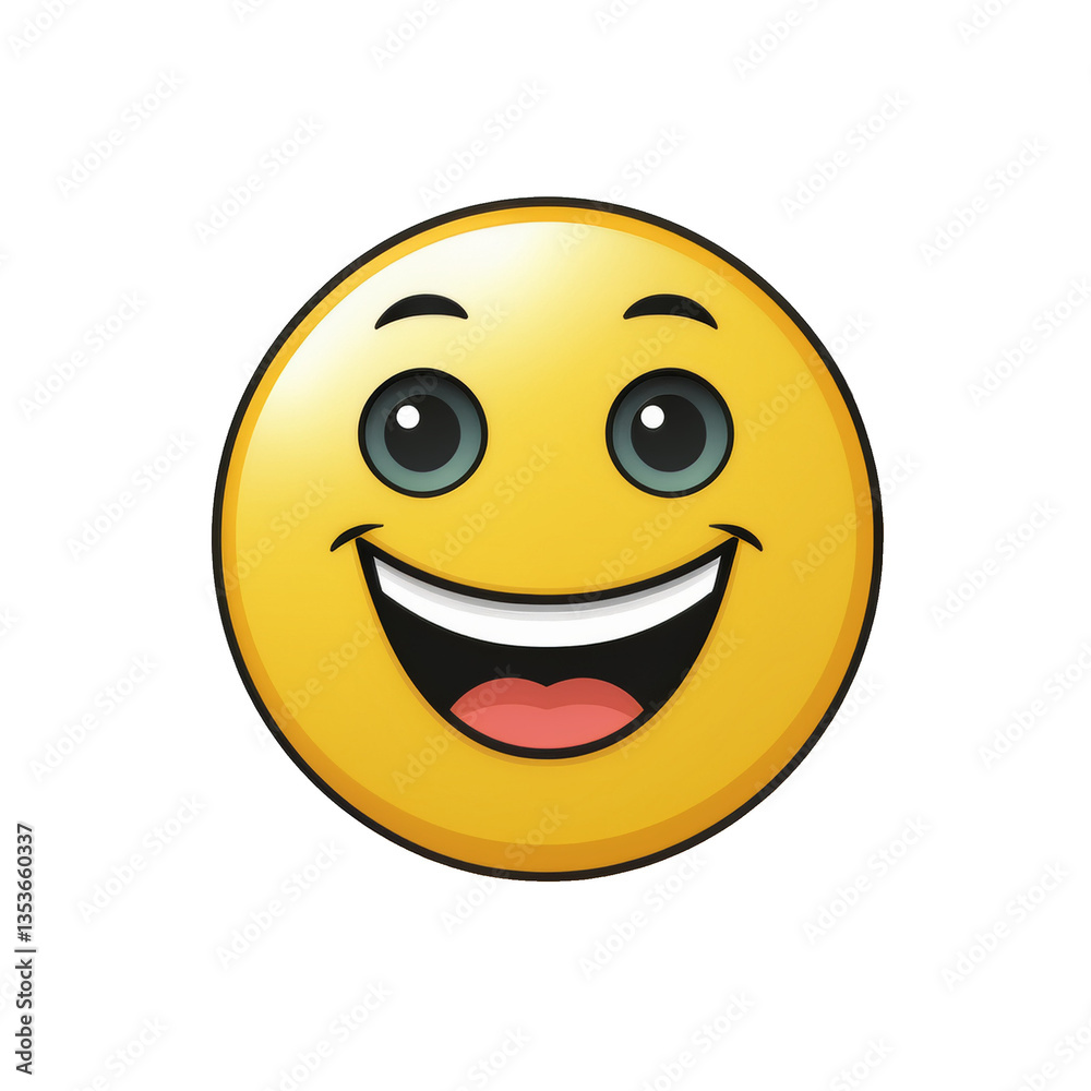 Fototapeta premium Happy yellow face emoji on transparent png background