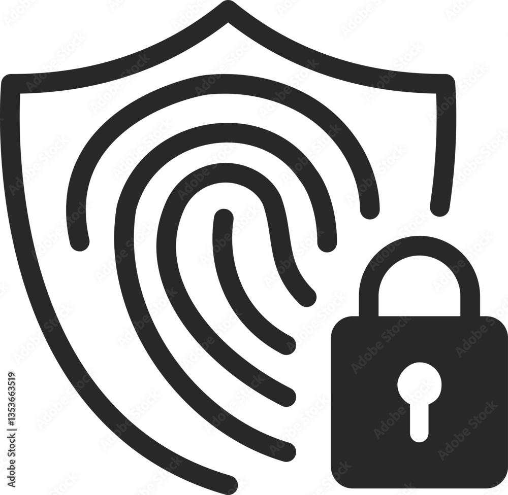 Secure fingerprint authentication icon in solid line style, user identity protection, data security, biometric access, vector. Secure fingerprint authentication icon in solid line style, user identity protection, data security, biometric access, vector.