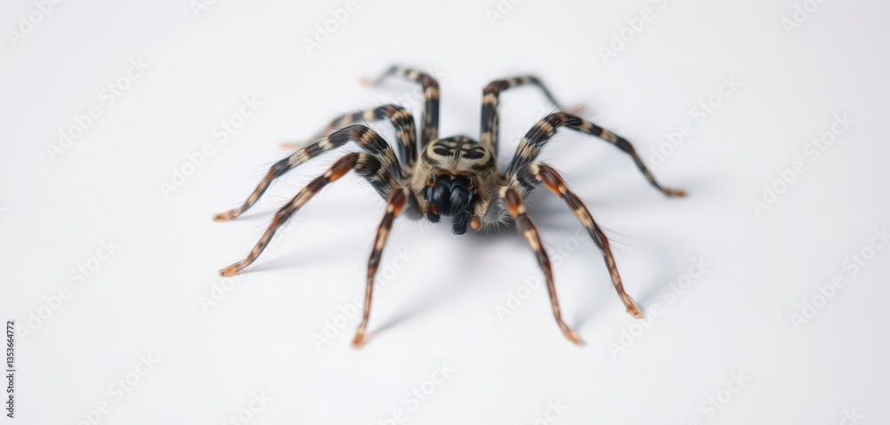 A hairy, eight-legged spider crawls on a pristine white surface, spider, creepy crawly A hairy, eight-legged spider crawls on a pristine white surface, spider, creepy crawly
