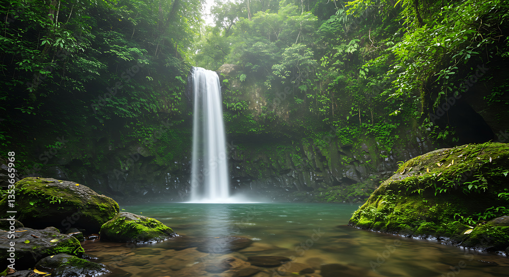 Fototapeta premium Majestic waterfall cascading into a lush green forest