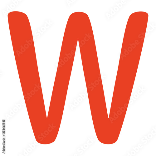 Bold red uppercase letter W with rounded edges on a white background. Modern and playful design, ideal for typography, branding, logos, and graphic projects.