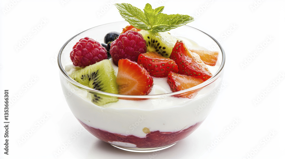 Delicious breakfast bowl with yogurt, fresh berries, and mint garnish, perfect for healthy start to day Delicious breakfast bowl with yogurt, fresh berries, and mint garnish, perfect for healthy start to day