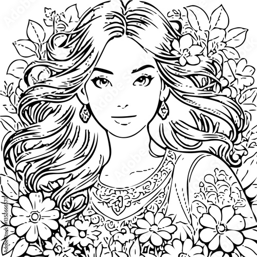 earth day coloring page, black vector background, natural floral 