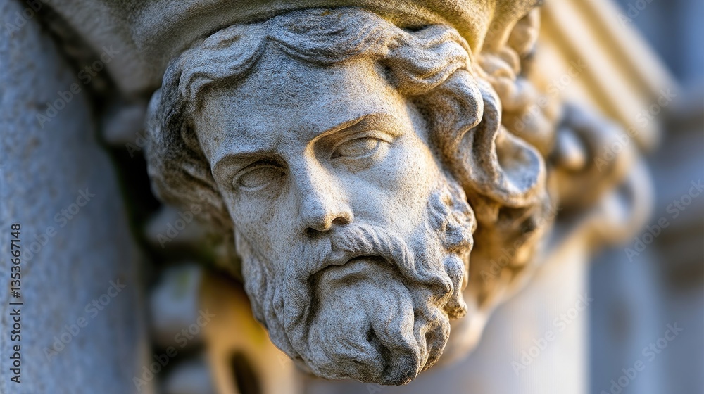 Naklejka premium Ancient stone carving of a man's head