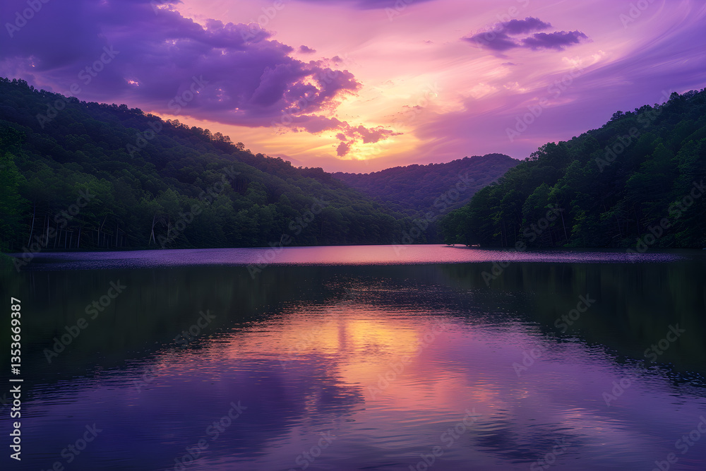 Fototapeta premium Enchanting Sunset Over Serene WV Landscape: Vivid Play of Colors