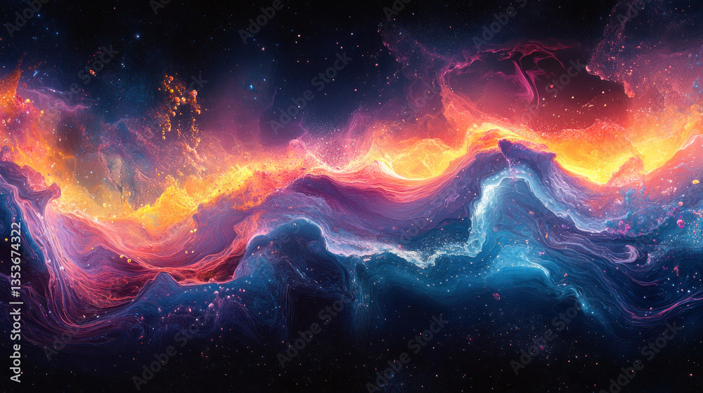 Obraz premium Abstract chemical wave interference illustration, fluid dynamic representation of constructive and destructive molecular patterns