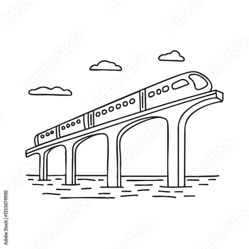 A train moving on an overpass bridge over a river