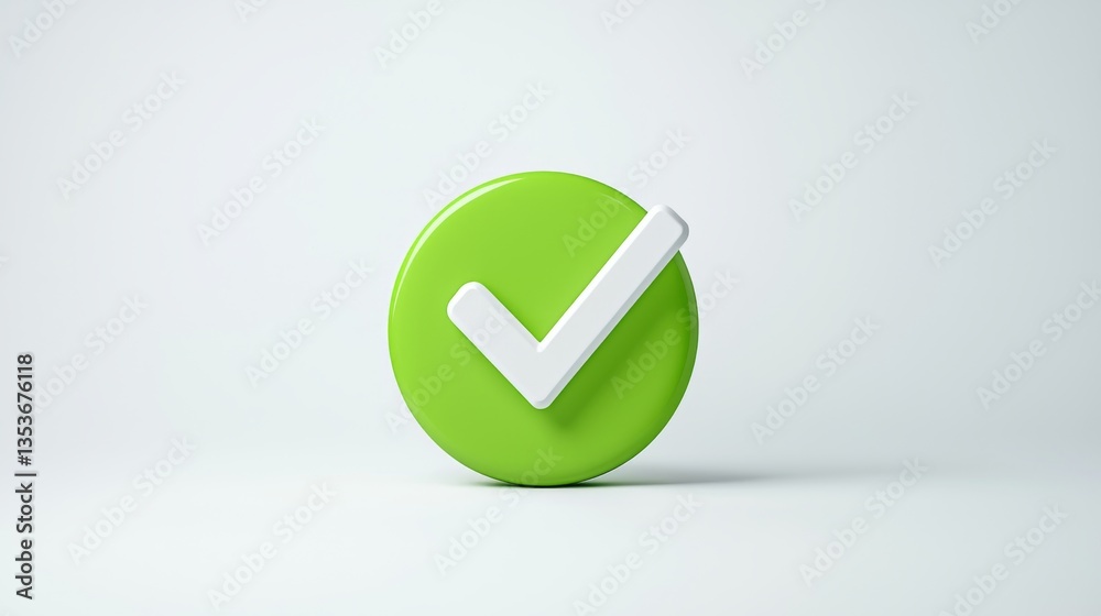 Green Circle Check Mark 3D Render Approval Success Concept Icon Green Circle Check Mark 3D Render Approval Success Concept Icon
