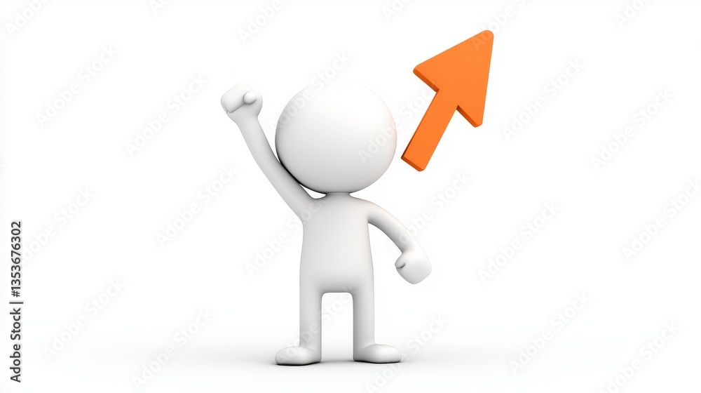 Upward Trending Growth Success Concept A 3D White Figure Celebrates Achievement Upward Trending Growth Success Concept A 3D White Figure Celebrates Achievement