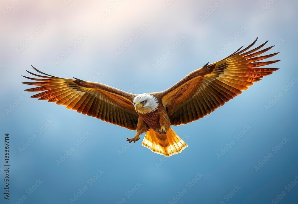 Obraz premium Majestic golden eagle in flight, wings spread wide, freedom, nature photography