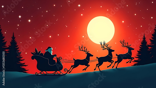 Santa Claus and His Sleigh – Christmas Holiday Illustration
 photo