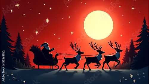 Santa Claus and His Sleigh – Christmas Holiday Illustration
 photo