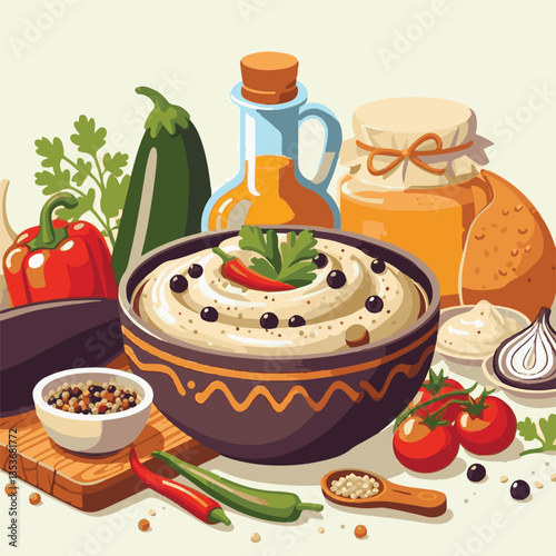 cuisine, eggplant, food, arabic, appetizer, vegetarian, traditional, babaganoush, hummus, turkish, dip, vegetable, lebanese, mediterranean, parsley, ganoush, snack, baba, arabian, healthy, aubergine, 