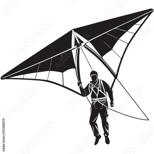 Silhouette Vector of a Hang Gliding Person