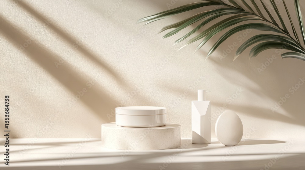 Cream, lotion, soap display, minimalist beige background Cream, lotion, soap display, minimalist beige background