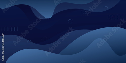 Dark blue wave geometric background. Blue elements with fluid gradient. Dynamic shape composition. Vector Eps10